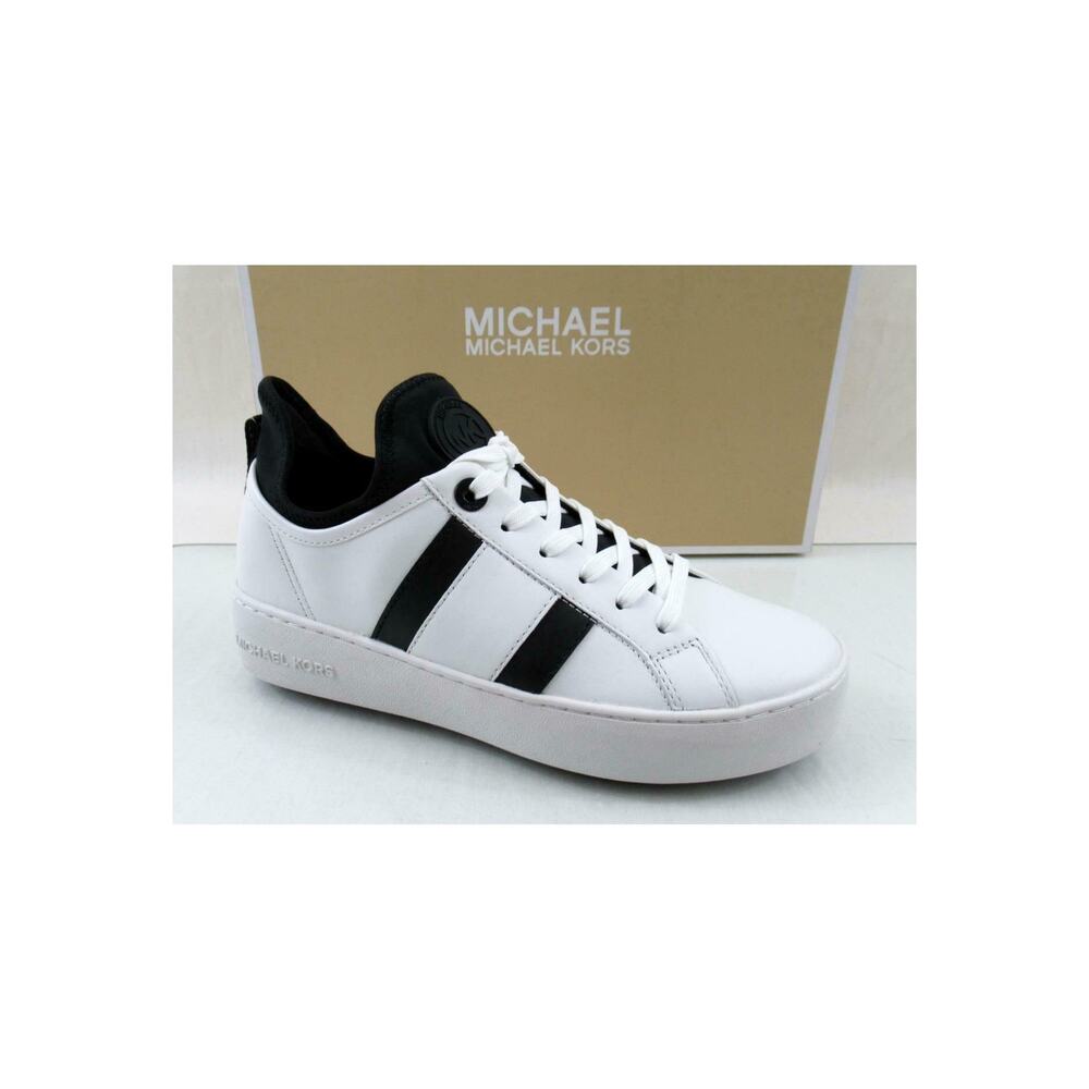 Michael Kors Ace Stripe Lace Up Designer Sneakers MK Logo white / Black